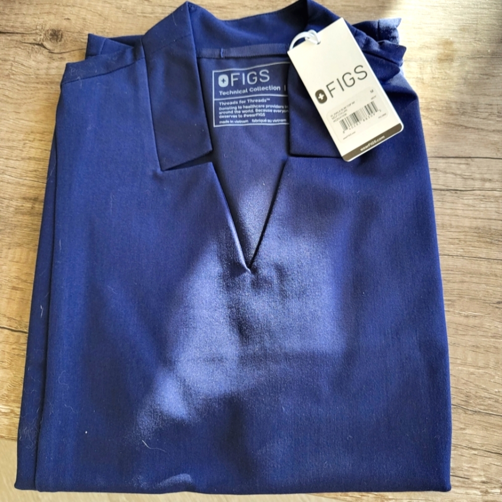 Figs Navy Blue Fitted Scrub Top